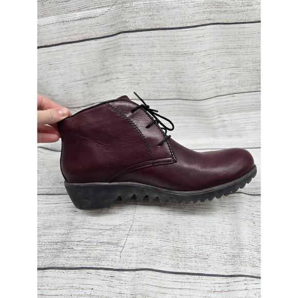 Wolky Dusky Burgundy Leather Lace Up Wedge Bootie Boot EU 41. US 9.5 M - Picture 5 of 10